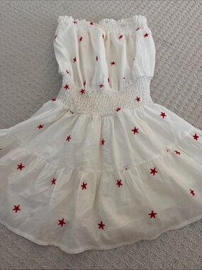 White Strapless Star-Embroidered Smocked Jumpsuit
